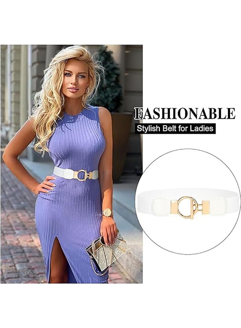 ChicAbode 2 Pack Women Wide Elastic Waist Belt, Vintage Stretchy Waistband with Retro Double O-Ring Buckle for Dresses Sweater - Image 3